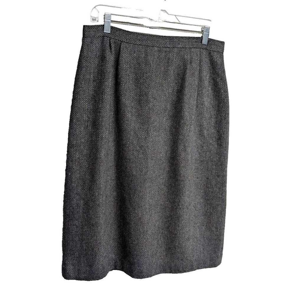 Plus Women Skirt Wool Blend Mid-Length Lined Slit Chevron Back Zipper Waist 32"